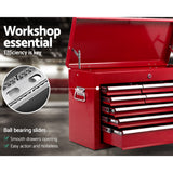 Giantz 9 Drawer Tool Box Cabinet Chest Toolbox Storage Garage Organiser Red - Rear View