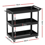 Giantz 3-Tier Tool Cart Trolley Workshop Garage Storage Organizer Black - Front View