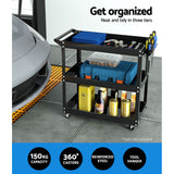 Giantz 3-Tier Tool Cart Trolley Workshop Garage Storage Organizer Black - 45-Degree Angle