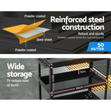 Giantz 3-Tier Tool Cart Trolley Workshop Garage Storage Organizer Black - Rear View