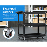 Giantz 3-Tier Tool Cart Trolley Workshop Garage Storage Organizer Black - Close-Up Angle