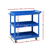 Giantz 3-Tier Tool Cart Trolley Workshop Garage Storage Organizer Blue - Front View