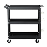 Giantz 3-Tier Tool Cart Storage Trolley Workshop Garage Pegboard Hooks Black - Side View