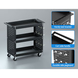 Giantz 3-Tier Tool Cart Storage Trolley Workshop Garage Pegboard Hooks Black - Rear View