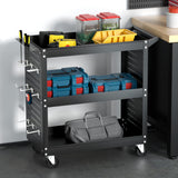 Giantz 3-Tier Tool Cart Storage Trolley Workshop Garage Pegboard Hooks Black - Close-Up Angle
