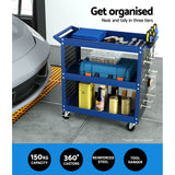 Giantz 3-Tier Tool Cart Storage Trolley Workshop Garage Pegboard Hooks Blue - Top-Down View