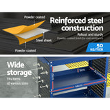 Giantz 3-Tier Tool Cart Storage Trolley Workshop Garage Pegboard Hooks Blue - 45-Degree Angle