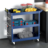 Giantz 3-Tier Tool Cart Storage Trolley Workshop Garage Pegboard Hooks Blue - Close-Up Angle