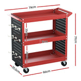 Giantz 3-Tier Tool Cart Storage Trolley Workshop Garage Pegboard Hooks Red - Front View
