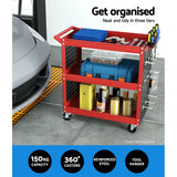 Giantz 3-Tier Tool Cart Storage Trolley Workshop Garage Pegboard Hooks Red - Top-Down View