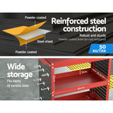 Giantz 3-Tier Tool Cart Storage Trolley Workshop Garage Pegboard Hooks Red - 45-Degree Angle