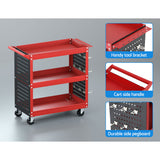 Giantz 3-Tier Tool Cart Storage Trolley Workshop Garage Pegboard Hooks Red - Rear View