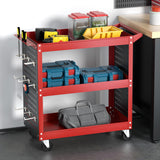 Giantz 3-Tier Tool Cart Storage Trolley Workshop Garage Pegboard Hooks Red - Close-Up Angle