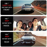 1080P 3-Record Driving Recorder With 2 Screen - Low Angle