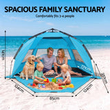 Weisshorn Beach Tent 3-4 Person Pop Up Sun Shade UPF 50 Automatic Outdoor Blue - Front View