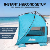 Weisshorn Beach Tent 3-4 Person Pop Up Sun Shade UPF 50 Automatic Outdoor Blue - Top-Down View