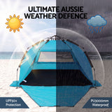Weisshorn Beach Tent 3-4 Person Pop Up Sun Shade UPF 50 Automatic Outdoor Blue - Rear View
