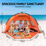 Weisshorn Beach Tent 3-4 Person Pop Up Sun Shade UPF 50 Automatic Outdoor Orange - Front View