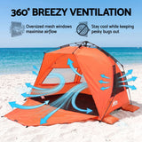 Weisshorn Beach Tent 3-4 Person Pop Up Sun Shade UPF 50 Automatic Outdoor Orange - 45-Degree Angle