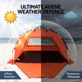 Weisshorn Beach Tent 3-4 Person Pop Up Sun Shade UPF 50 Automatic Outdoor Orange - Rear View