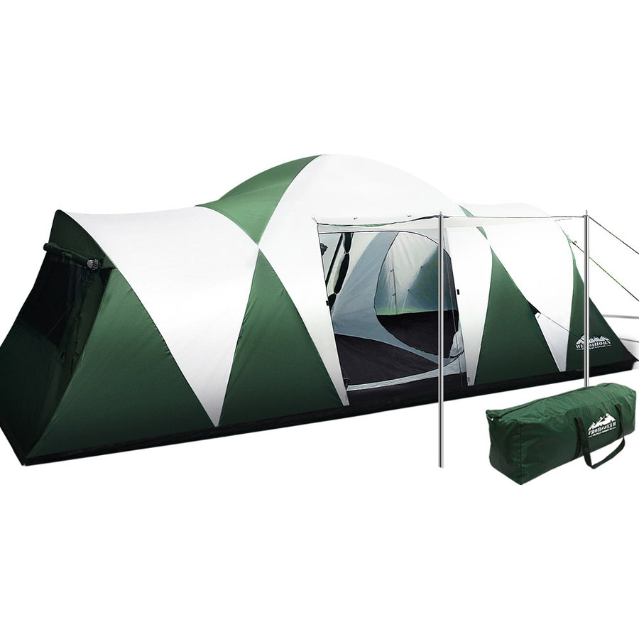 Weisshorn 12 person family camping tent with 3 rooms, green