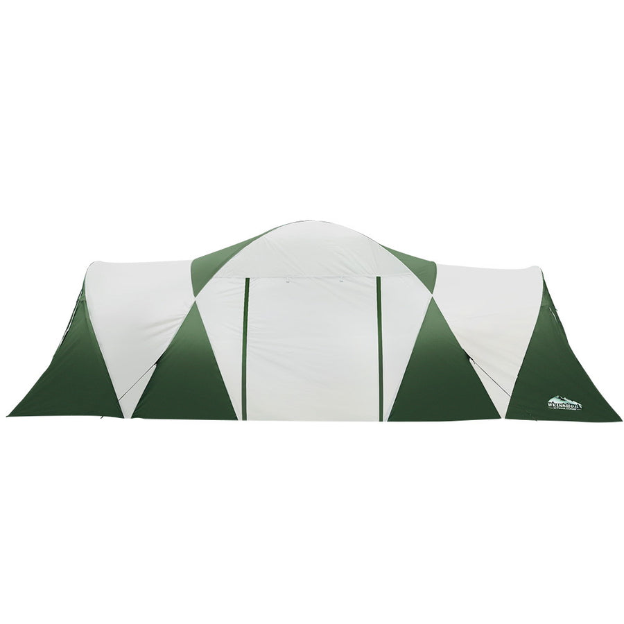 Weisshorn 12 person family camping tent with 3 rooms, green, large front living area