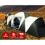Weisshorn 12 person family camping tent with 3 rooms, green, entrance shade awning