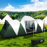 Weisshorn Family Camping Tent 12 Person Hiking Beach Tents (3 Rooms) Green - Close-Up Angle
