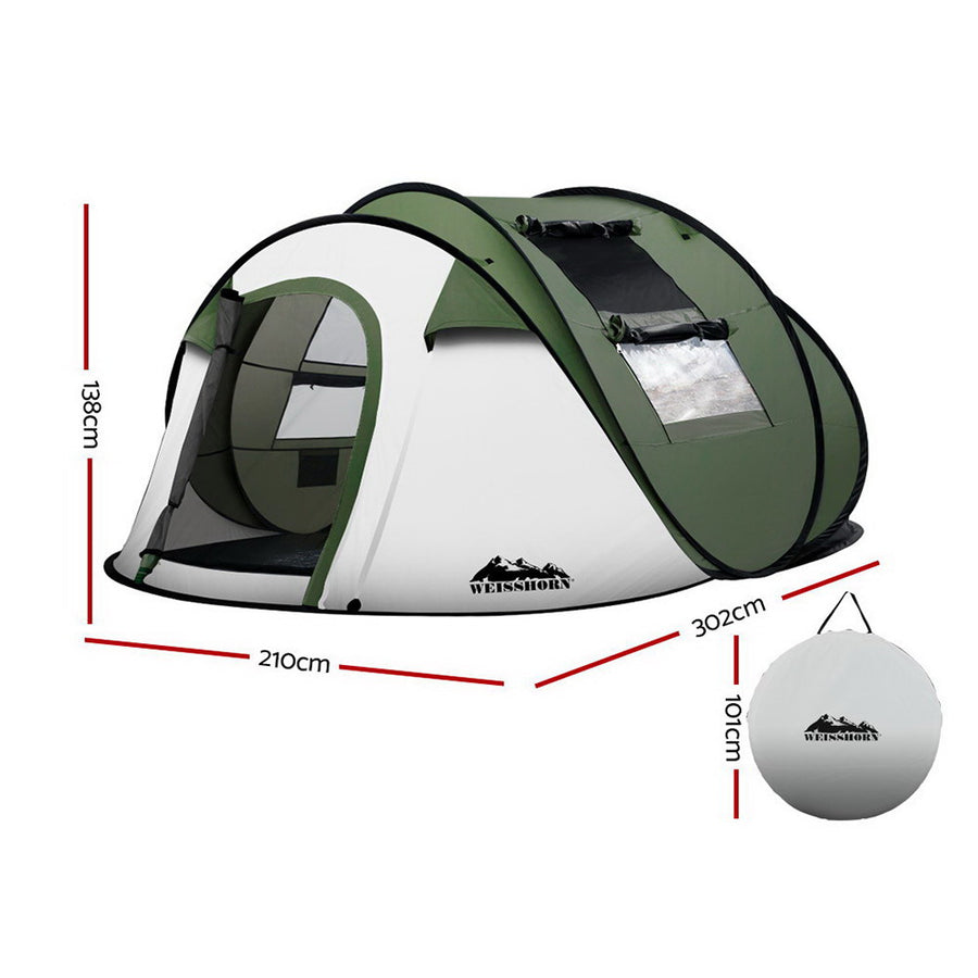 Weisshorn 4-5 person green pop up dome camping tent, mesh windows