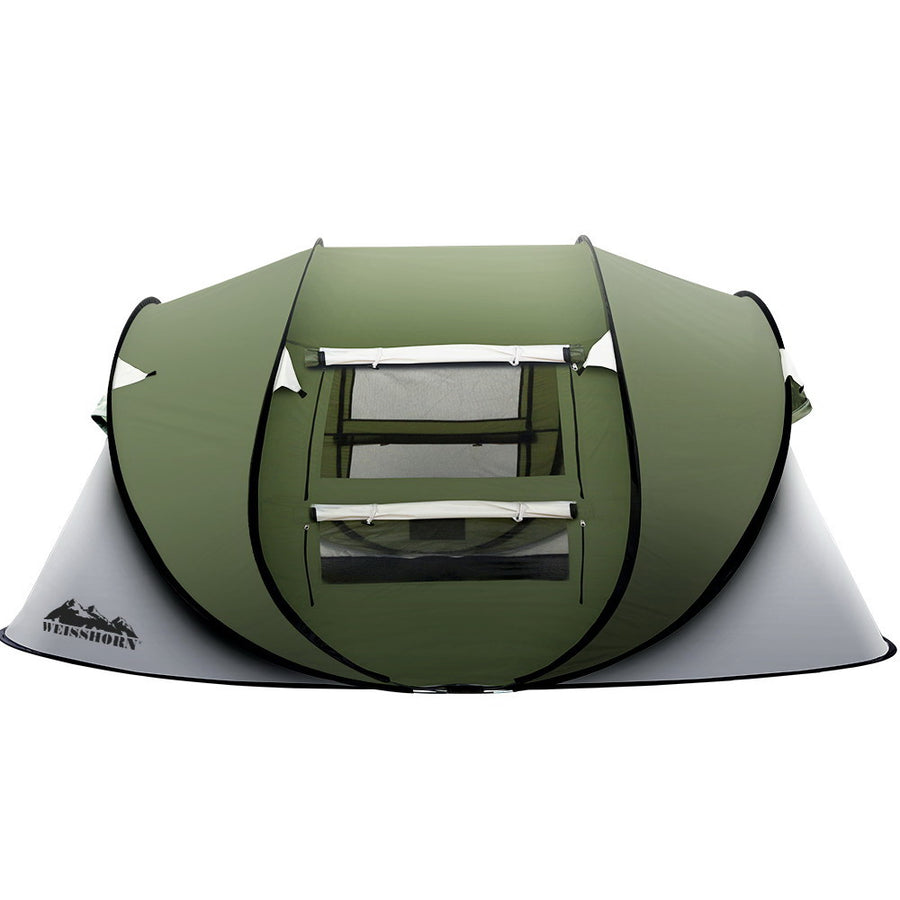 Weisshorn 4-5 person green pop up dome camping tent, oversized zipper entrance