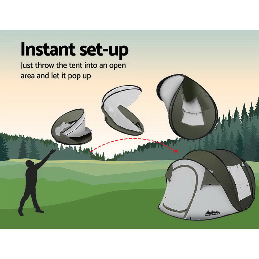 Weisshorn 4-5 person green pop up dome camping tent, steel pole frame