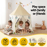 Keezi Kids Play Tent Playhouse Castle with Window Flag Carry Bag 115cmx115cm - Top-Down View