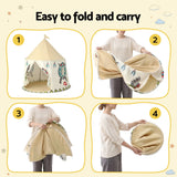 Keezi Kids Play Tent Playhouse Castle with Window Flag Carry Bag 115cmx115cm - Close-Up Angle
