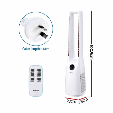 Devanti Bladeless Tower Fan 100cm 2-in-1 Cooling Airflow Purifying Remote, image 2