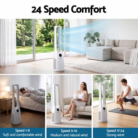 Devanti Bladeless Tower Fan 100cm 2-in-1 Cooling Airflow Purifying Remote, image 4