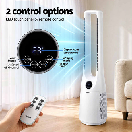 Devanti Bladeless Tower Fan 100cm 2-in-1 Cooling Airflow Purifying Remote, image 5