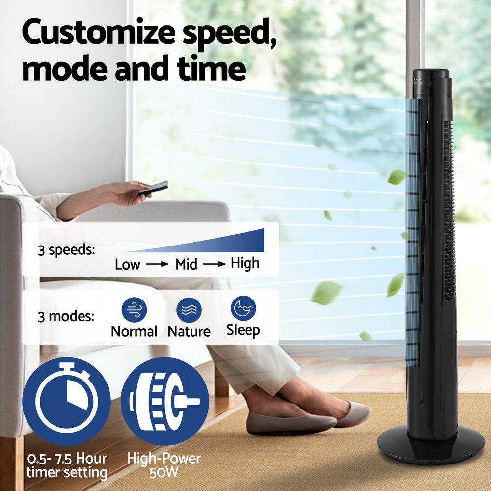 Devanti 93cm Remote-Controlled Oscillating Tower Fan with 3 Speed Settings