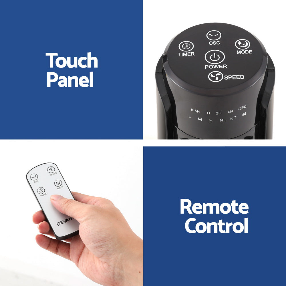 Devanti 93cm Remote-Controlled Oscillating Tower Fan with 3 Speed Settings