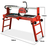 BAUMR-AG 1500W Electric Tile Saw Cutter with 300mm (12') Blade, 920mm Cutting Length, Side Extension Table - Rear View