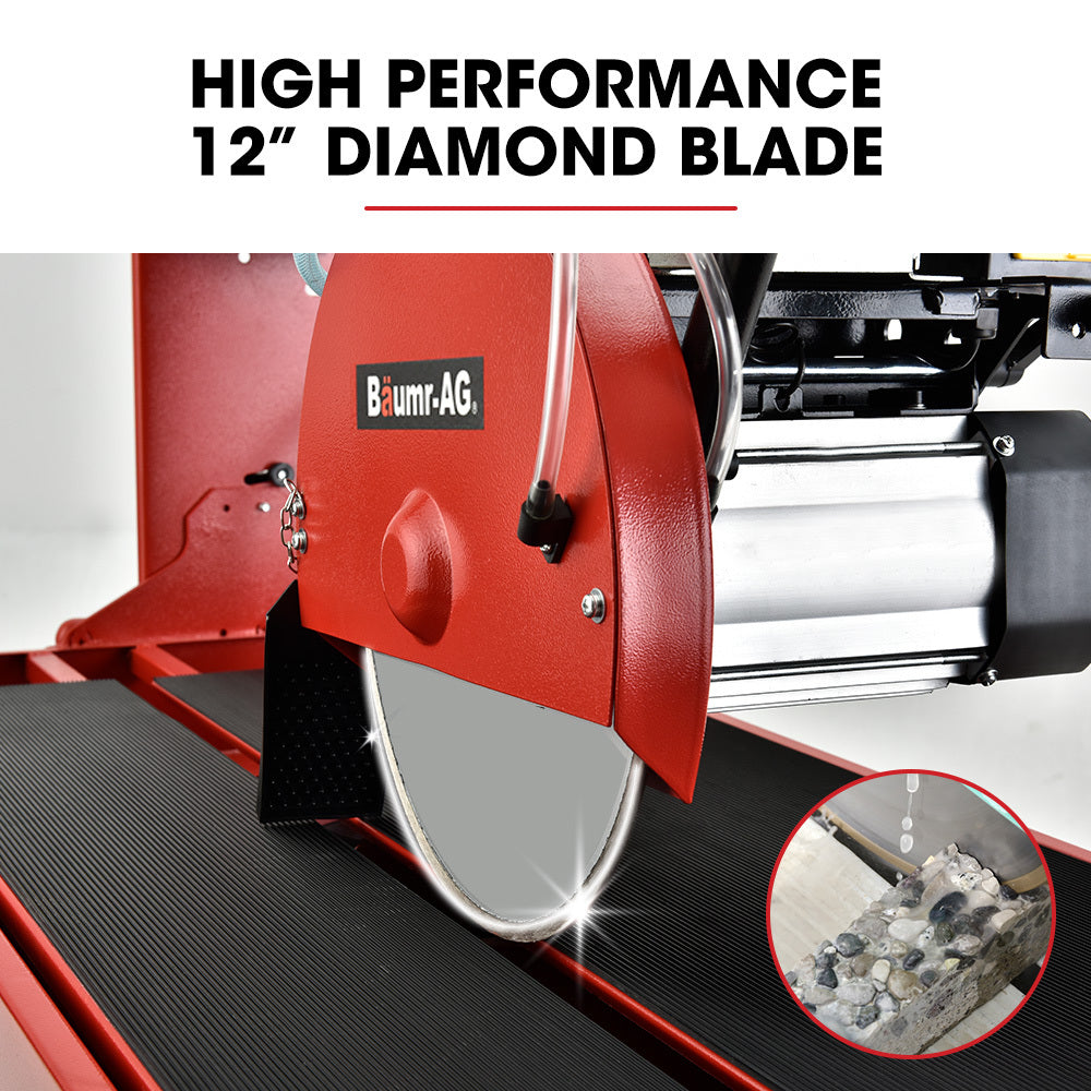 BAUMR-AG 1500W Electric Tile Saw Cutter with 300mm (12') Blade, 920mm Cutting Length, Side Extension Table
