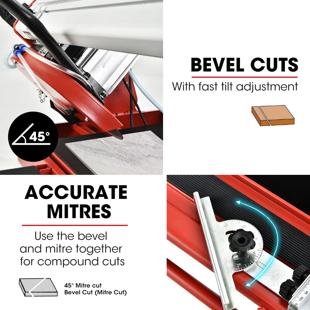 BAUMR-AG 1500W Electric Tile Saw Cutter with 300mm (12') Blade, 920mm Cutting Length, Side Extension Table