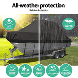 Seamanship Boat Cover 25-27ft Trailerable Jumbo Marine 600D Heavy Duty Black - Top-Down View