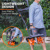 PLANTCRAFT Electric Rotary Hoe Garden Tiller Soil Cultivator, Adjustable Depth, 6 Tines - Side View