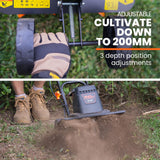 PLANTCRAFT Electric Rotary Hoe Garden Tiller Soil Cultivator, Adjustable Depth, 6 Tines - Top-Down View