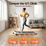 Everfit 3 in 1 Walking Pad Treadmill 12% Incline Foldable Under Desk Treadmills 40cm Belt Beige