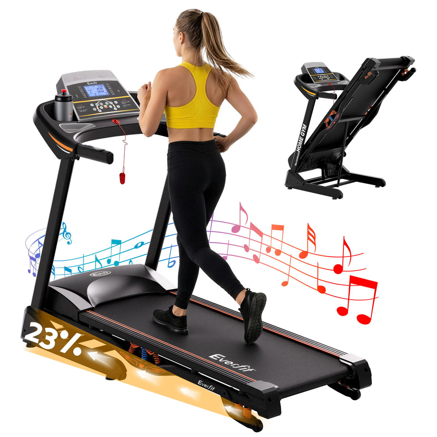 Everfit auto incline electric treadmill with 480mm belt and LCD console, black