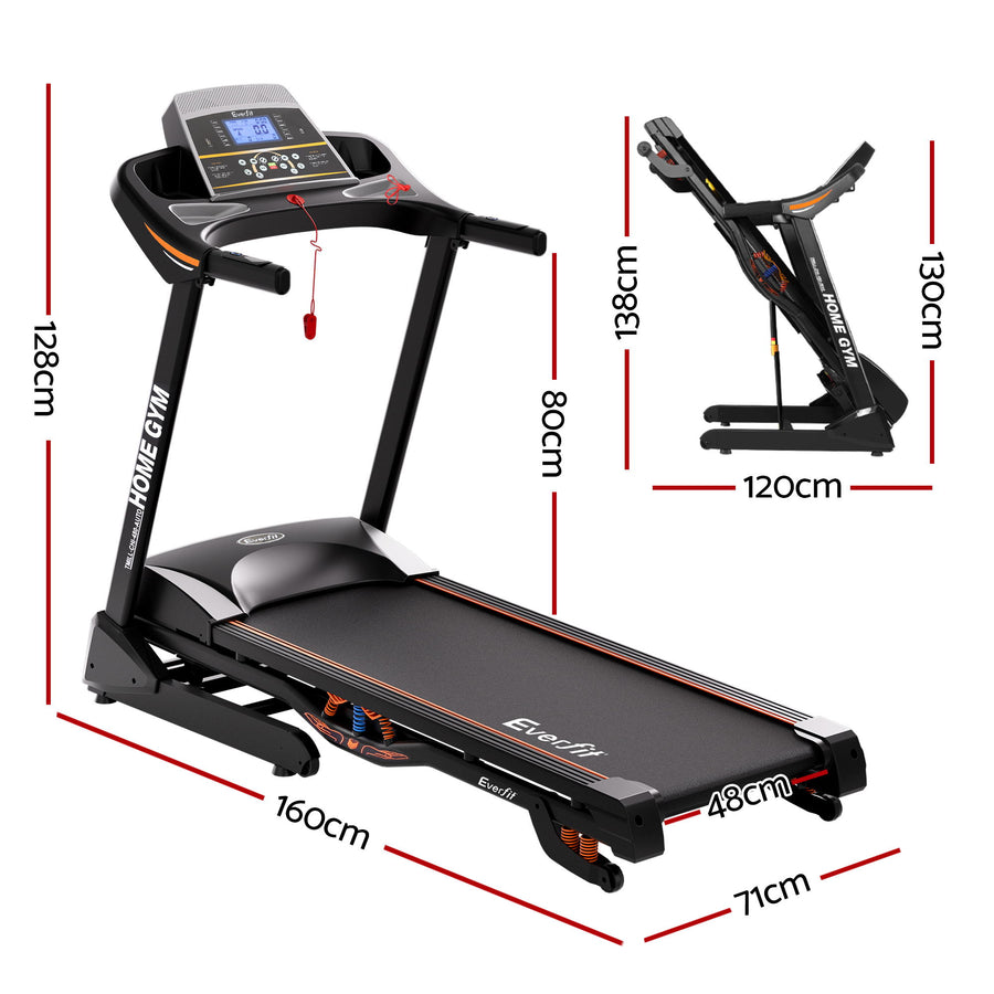Everfit auto incline electric treadmill with 480mm belt and LCD console, black, 5-inch LCD control panel