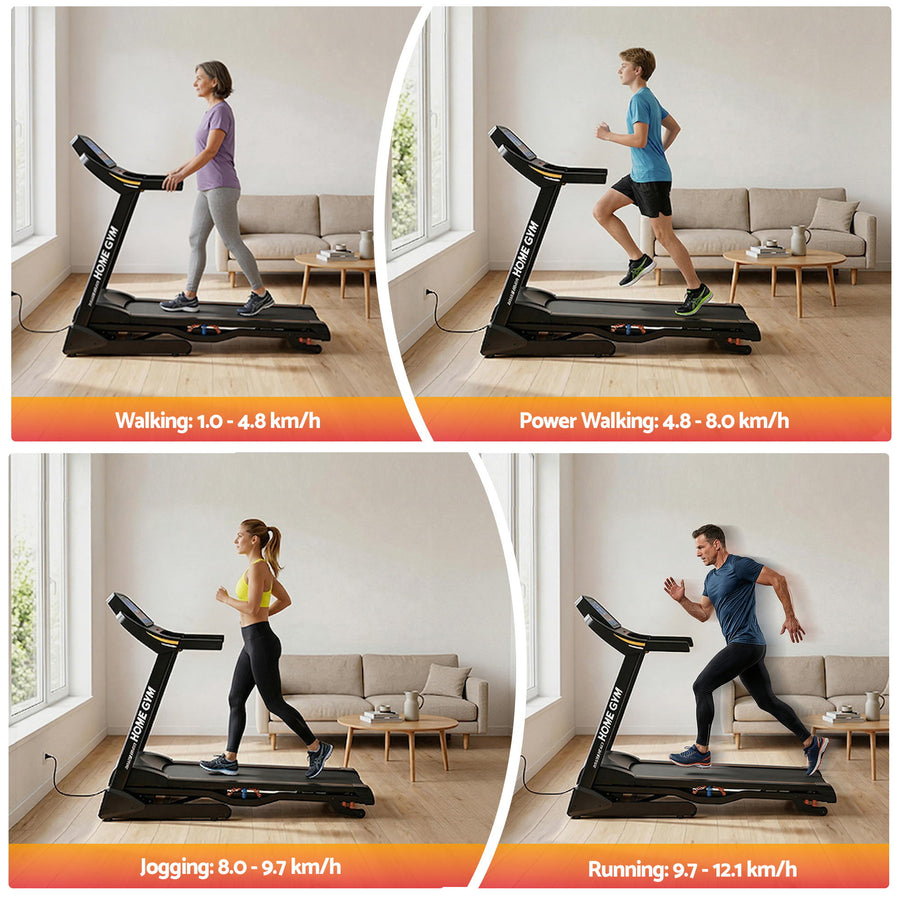 Everfit auto incline electric treadmill with 480mm belt and LCD console, black, image 7