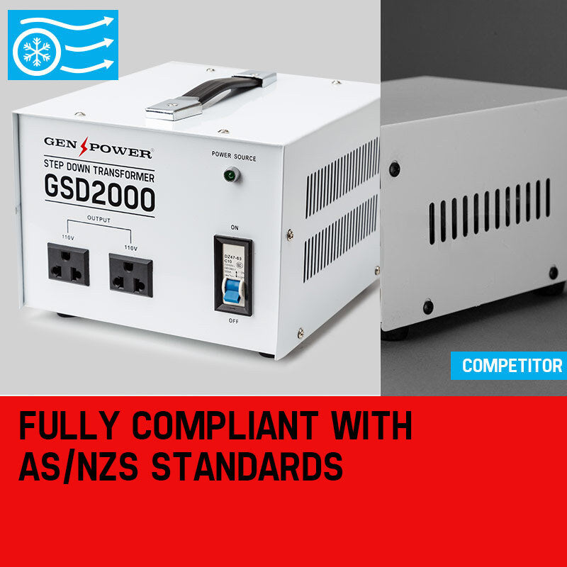 2000W GENPOWER Step Down Transformer 240V-110V Stepdown Voltage Converter AU-US