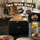 Devanti 2-Slice Toaster, LED Display 3.5cm Wide Slots 6 Browning Levels - Front View